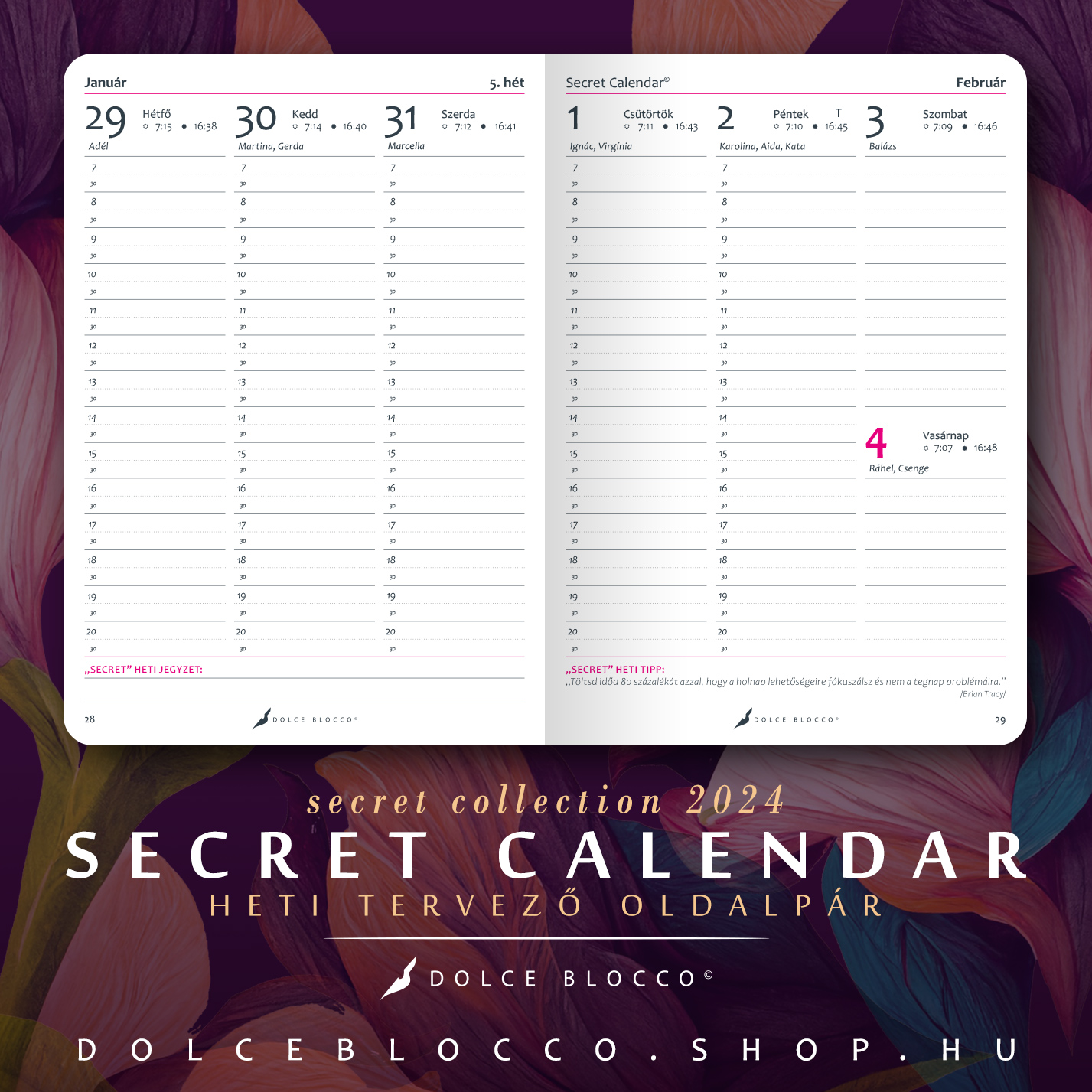 Secret Calendar Heti tervező 2024